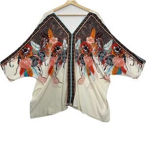Rose & Olive Blouse Women 2X Floral Satin Popover Sheer Cruise Resort Cottage